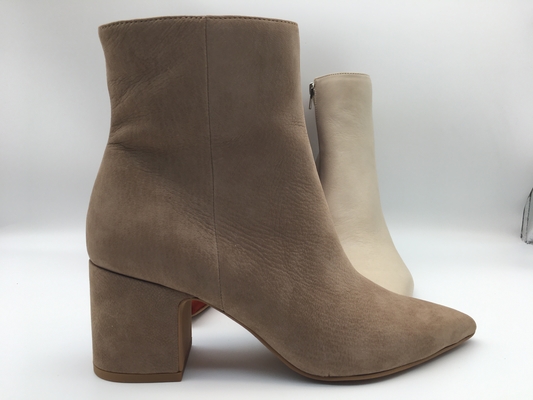 botas del tobillo del vestido de la punta puntiaguda de las mujeres, cuero suave del nappa del ante de la vaca con la cremallera de YKK, talones de madera sólidos con suela exterior de goma