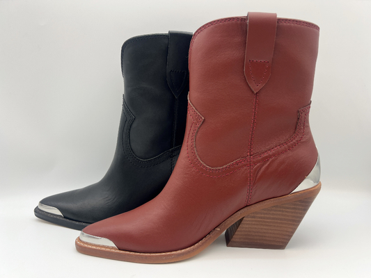 Botas de cuero para mujer del vestido del dedo del pie del diseño cerrado del metal, botas de cuero auténticas del tobillo del nappa suave, talón del ABS con suela exterior de goma