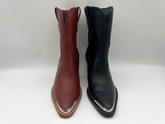 Botas de cuero para mujer del vestido del dedo del pie del diseño cerrado del metal, botas de cuero auténticas del tobillo del nappa suave, talón del ABS con suela exterior de goma