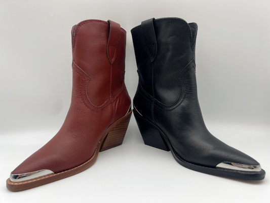 Botas de cuero para mujer del vestido del dedo del pie del diseño cerrado del metal, botas de cuero auténticas del tobillo del nappa suave, talón del ABS con suela exterior de goma