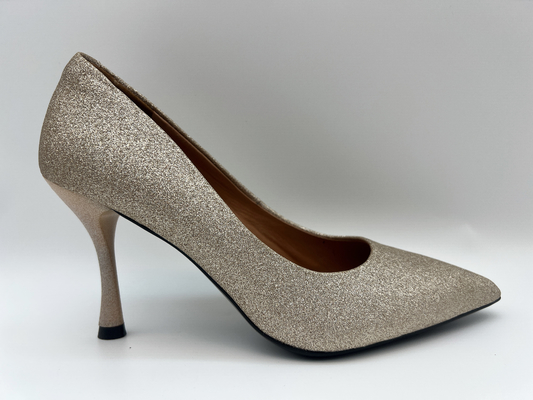 los zapatos para mujer del brillo del lt oro estilete de 3 pulgadas cerraron a Toe High Heel
