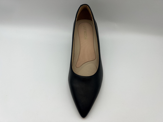El tacón bajo suave de la tela de los zapatos de vestir para mujer negros de cuero de Nappa señaló a Toe Shoes