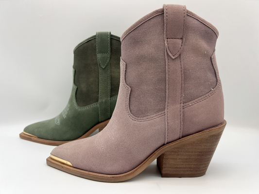 botas para mujer superiores del ante de la vaca y del vestido de la lona, diseño del emboridery de la flor superior, cubierta del dedo del pie del metal y talón del ABS