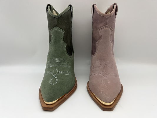 botas para mujer superiores del ante de la vaca y del vestido de la lona, diseño del emboridery de la flor superior, cubierta del dedo del pie del metal y talón del ABS