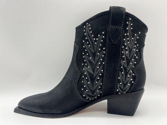las botas para mujer de cuero del tobillo del vestido de la vaca suave con los pernos prisioneros diseñan, tacón bajo de la punta puntiaguda con la cremallera de nylon de YKK