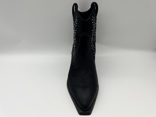las botas para mujer de cuero del tobillo del vestido de la vaca suave con los pernos prisioneros diseñan, tacón bajo de la punta puntiaguda con la cremallera de nylon de YKK