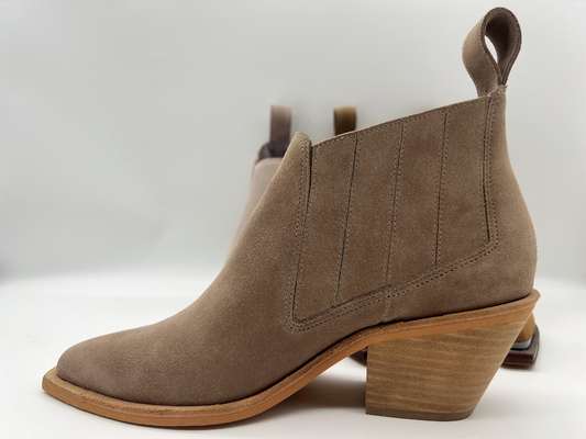 botas para mujer del tobillo del vestido del ante suave marrón de la vaca, talón del ABS con el outsole antideslizante de TPR