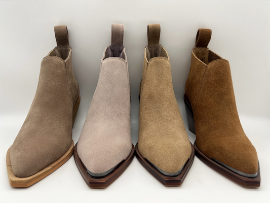 botas para mujer del tobillo del vestido del ante suave marrón de la vaca, talón del ABS con el outsole antideslizante de TPR