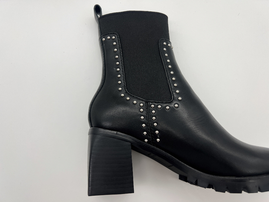 Broncee las botas para mujer de cuero del tobillo del vestido de la vaca suave con los pernos prisioneros del eje en el metal, talón cuadrado del ABS, outsole de TPR con el látex pusable