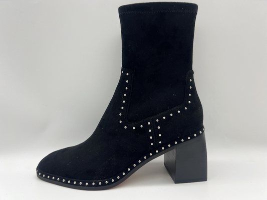 botas para mujer negras suaves con diseño de la cremallera metálica, talón cuadrado del tobillo del ante y del vestido de la tela del lycra del estiramiento del ABS