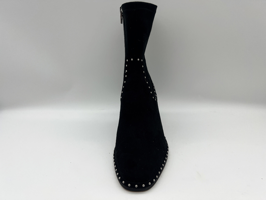 botas para mujer negras suaves con diseño de la cremallera metálica, talón cuadrado del tobillo del ante y del vestido de la tela del lycra del estiramiento del ABS