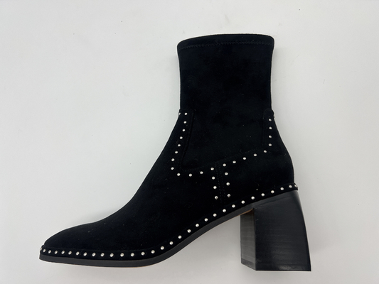 botas para mujer negras suaves con diseño de la cremallera metálica, talón cuadrado del tobillo del ante y del vestido de la tela del lycra del estiramiento del ABS