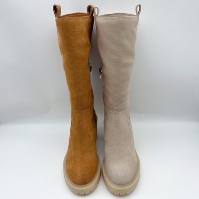 Botas para mujer del vestido del ante suave de Brown con 3/4 cremallera metálica del ykk, una pieza del outsole de TPR