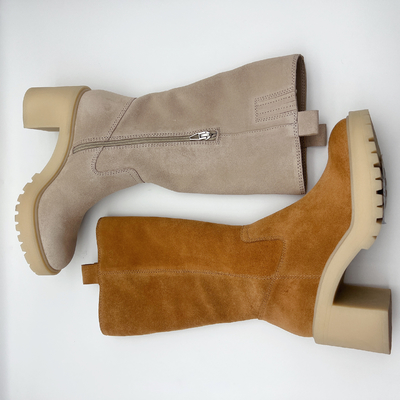 Botas para mujer del vestido del ante suave de Brown con 3/4 cremallera metálica del ykk, una pieza del outsole de TPR