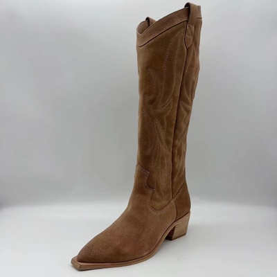 Botas para mujer de cuero auténticas del vestido del ante suave de la vaca de Brown, outsole de TPR con el talón del ABS