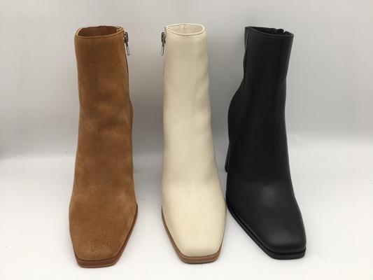 Botas elegantes del tobillo del ante de las señoras del OEM del ODM de Toe Leather Ankle Boots del cuadrado