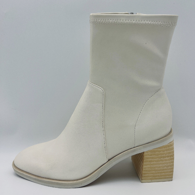 Señoras de costura suaves alrededor de Toe Leather Ankle Boots White cómodo