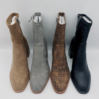 El tobillo del estampado leopardo de las señoras de la oficina patea la parte superior beige de Tan Black Soft Nappa Leather