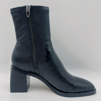 Talón acentuado negro para mujer casual de Toe Ankle Boots Square Abs con TPR Outsole