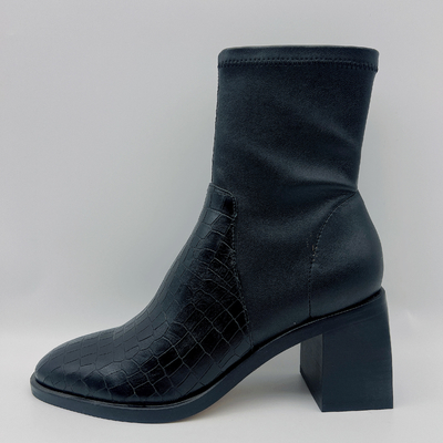 Talón acentuado negro para mujer casual de Toe Ankle Boots Square Abs con TPR Outsole