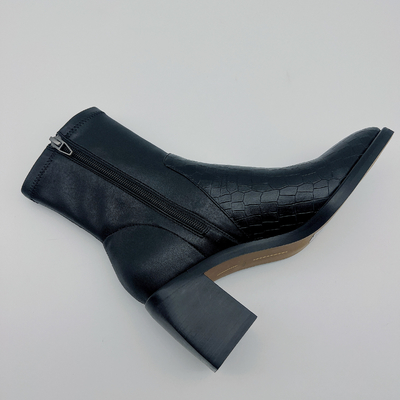 Talón acentuado negro para mujer casual de Toe Ankle Boots Square Abs con TPR Outsole