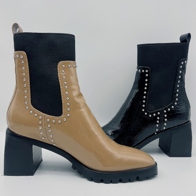 El vestido de cuero para mujer durable patea el vestido negro de encargo Tan Ankle Boots