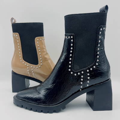 El vestido de cuero para mujer durable patea el vestido negro de encargo Tan Ankle Boots