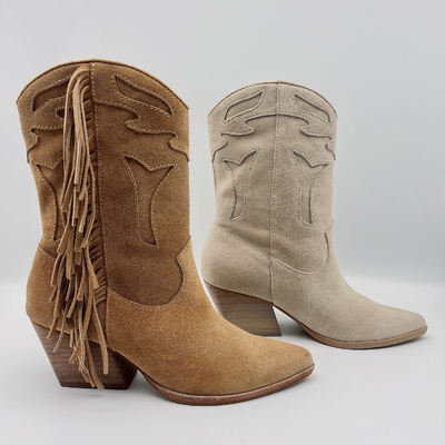 Botas durables de la borla de la gamuza marrón del vestido del hueso de las botas de cuero para mujer del tobillo