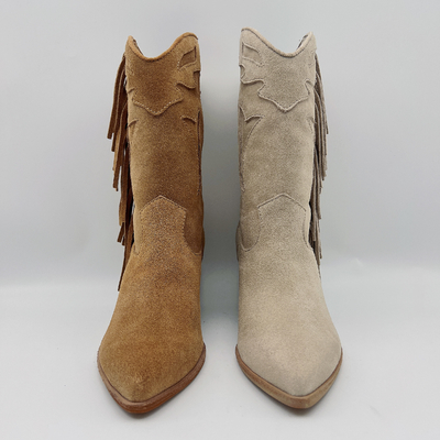 Botas durables de la borla de la gamuza marrón del vestido del hueso de las botas de cuero para mujer del tobillo
