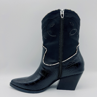 Botas negras de cuero suaves del tobillo de la impresión del cocodrilo de Nappa de las botas de cuero para mujer del vestido del SGS ROHS