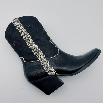 Botas negras de cuero suaves del tobillo de la impresión del cocodrilo de Nappa de las botas de cuero para mujer del vestido del SGS ROHS