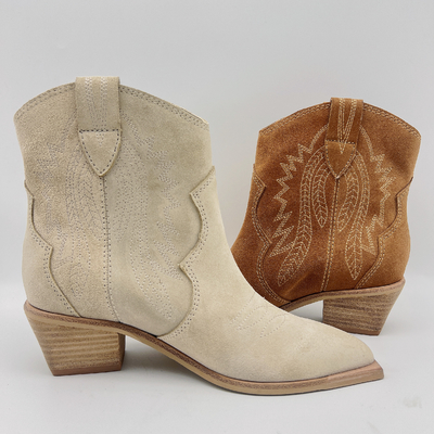 Botas de cuero para mujer Brown/beige del vestido de la moda con bordado de la flor