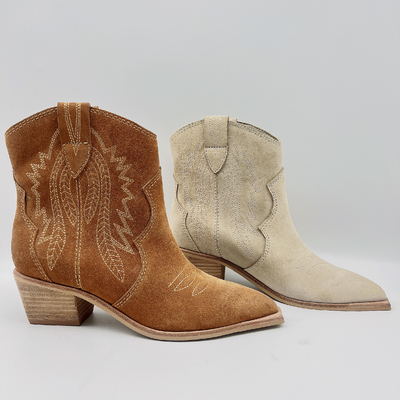 Botas de cuero para mujer Brown/beige del vestido de la moda con bordado de la flor