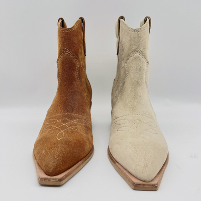 Botas de cuero para mujer Brown/beige del vestido de la moda con bordado de la flor