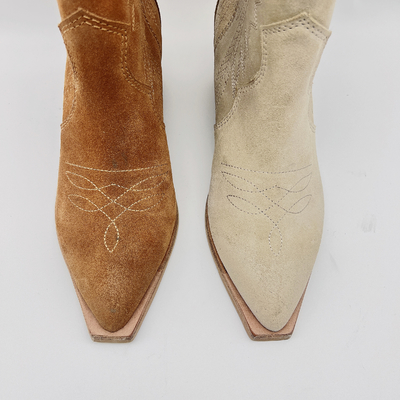 Botas de cuero para mujer Brown/beige del vestido de la moda con bordado de la flor