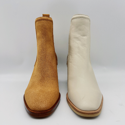 Las botas redondas del vestido de Toe Ankle Boots Womens Leather broncean/beige con la banda elástica