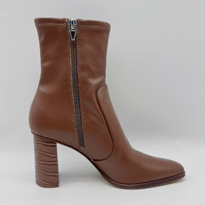 Botas de cuero para mujer Brown del vestido de la cabeza redonda con el metal Toe Zipper de YKK