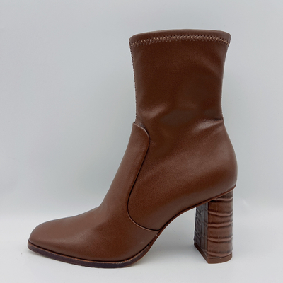 Botas de cuero para mujer Brown del vestido de la cabeza redonda con el metal Toe Zipper de YKK