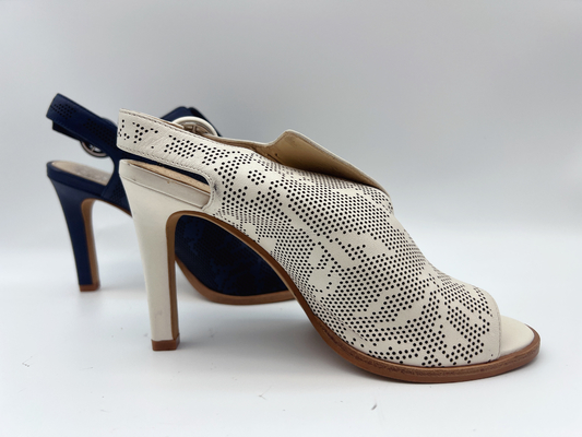 Marina de guerra de cuero auténtica de las sandalias de las señoras/hueso Toe High Heel Sandals abierto