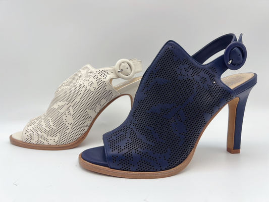 Marina de guerra de cuero auténtica de las sandalias de las señoras/hueso Toe High Heel Sandals abierto