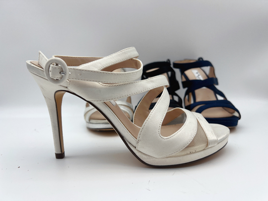 Las sandalias abiertas Nappa suave del talón de Toe Stiletto Elastic Strap High cubren con cuero/malla suave a juego