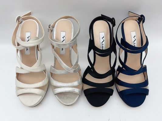Las sandalias abiertas Nappa suave del talón de Toe Stiletto Elastic Strap High cubren con cuero/malla suave a juego