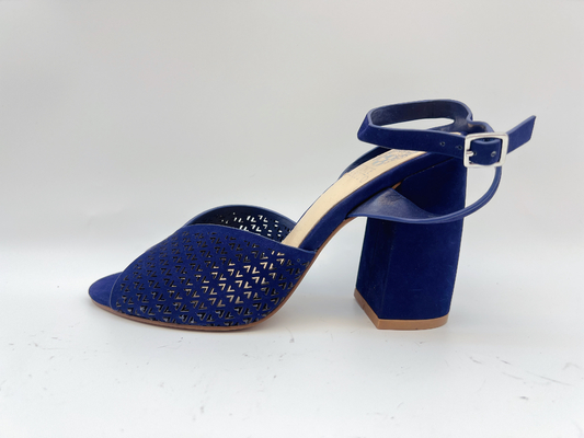 Sandalias de cuero auténticas suaves de Toe High Heel Sandals Navy Nubuck del cuadrado para las señoras