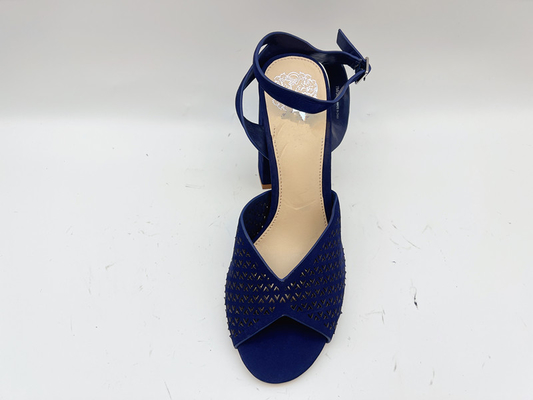 Sandalias de cuero auténticas suaves de Toe High Heel Sandals Navy Nubuck del cuadrado para las señoras