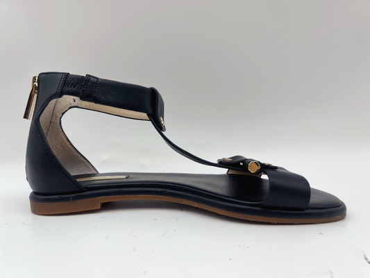 Los zapatos planos T de la correa negra de las señoras miran furtivamente Toe Soft Nappa Genuine Leather Roman Sandals retro