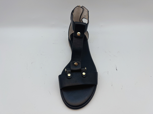 Los zapatos planos T de la correa negra de las señoras miran furtivamente Toe Soft Nappa Genuine Leather Roman Sandals retro