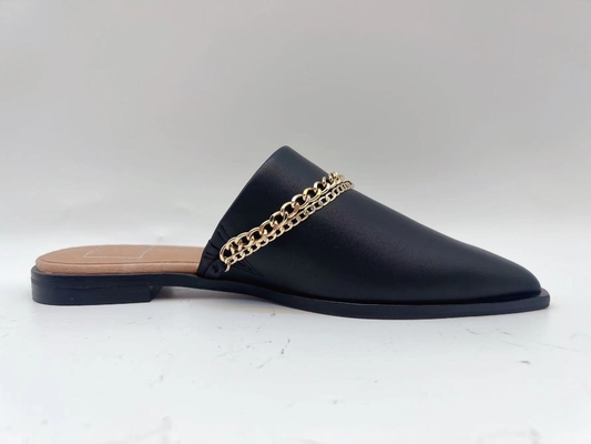 Calzados informales planos negros para mujer del SGS, Toe Slippers cerrado negro de una pieza