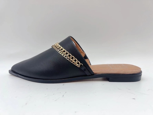 Calzados informales planos negros para mujer del SGS, Toe Slippers cerrado negro de una pieza
