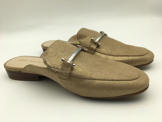 Cuero auténtico cerrado de Toe Soft Ladies Slippers Bronze con la hebilla cuadrada de la astilla