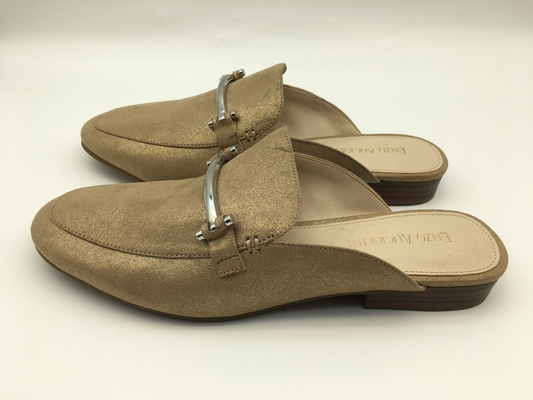Cuero auténtico cerrado de Toe Soft Ladies Slippers Bronze con la hebilla cuadrada de la astilla